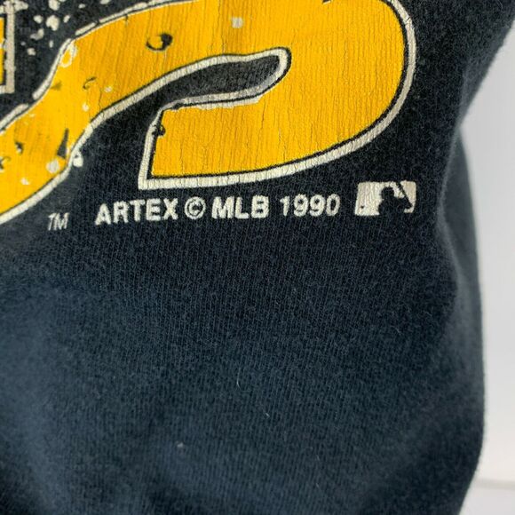 Vintage Pittsburgh Pirates T Shirt Mens Medium 90s MLB Baseball Flip Cuffs Black - Picture 5 of 9
